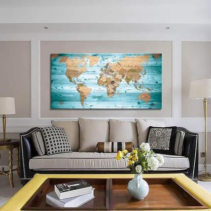 Large Wall Art Blue map of The World Painting Ready to Hang 36"x70"Large Framed - Image 5