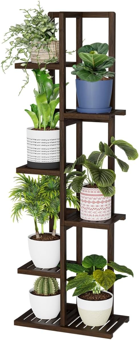 Tall Plant Stand, Bamboo Plant Stand Indoor & Outdoor 6 Tier 7 Potted Plant Shelf Rack for Multiple Plants & Flower Pot, Corner Planter Stand Holder Display for Living Room Office Balcony Garden