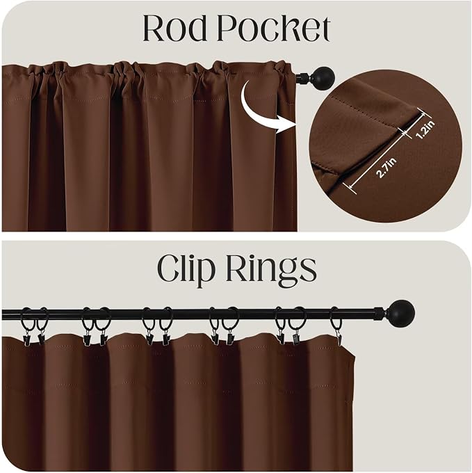 CUCRAF Brown Blackout Curtains 72 inch Length 2 Panels Set, Rod Pocket Room - Image 2