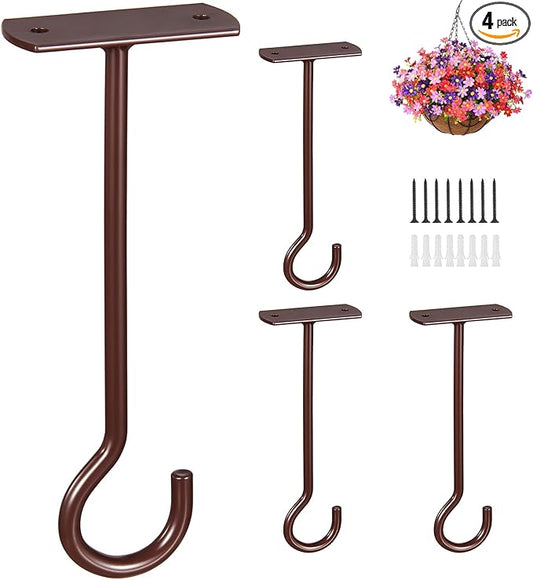 Hanging Plant Bracket 6inch 4Pack Metal Plant Hook Shepherds Hook Decorative Wall Plant Hanger for Hanging Lanterns Bird Feeder Flower Basket Home Decor Indoor & Outdoor Brown