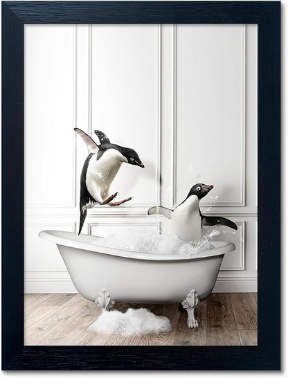 Framed Kids Bathroom Wall Decor Funny Bathroom Wall Art Black and White Canvas by Melpa+Art