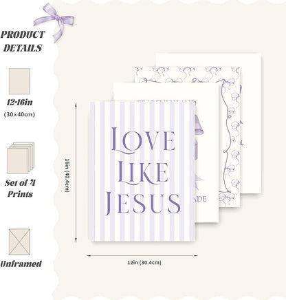 LARTSFRO Coquette Purple Bow Jesus Wall Art Decor Posters, Inspirational Bible - Image 2