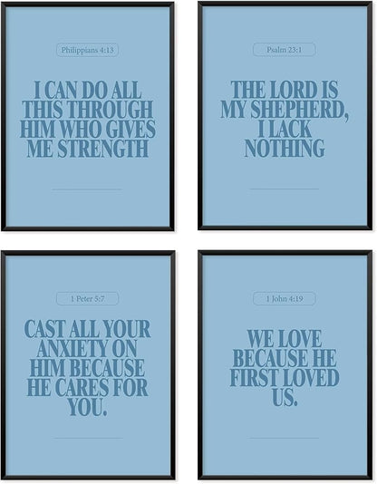 Locomiss Light Blue Christian Wall Art Decor, Modern Bible Verse Prints by Unknown
