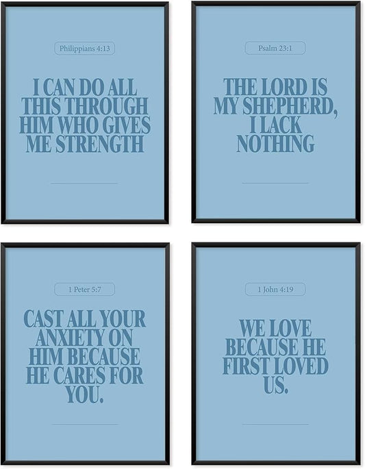 Locomiss Light Blue Christian Wall Art Decor, Modern Bible Verse Prints by Unknown