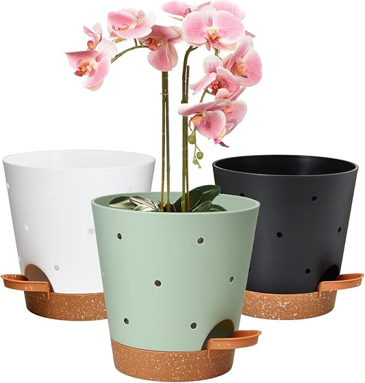 Orchid Pots with Holes, 6 Inch Self Watering Orchid Pot 3 Pack Plastic Plant Pots for Orchid, Flower (Multicolor)