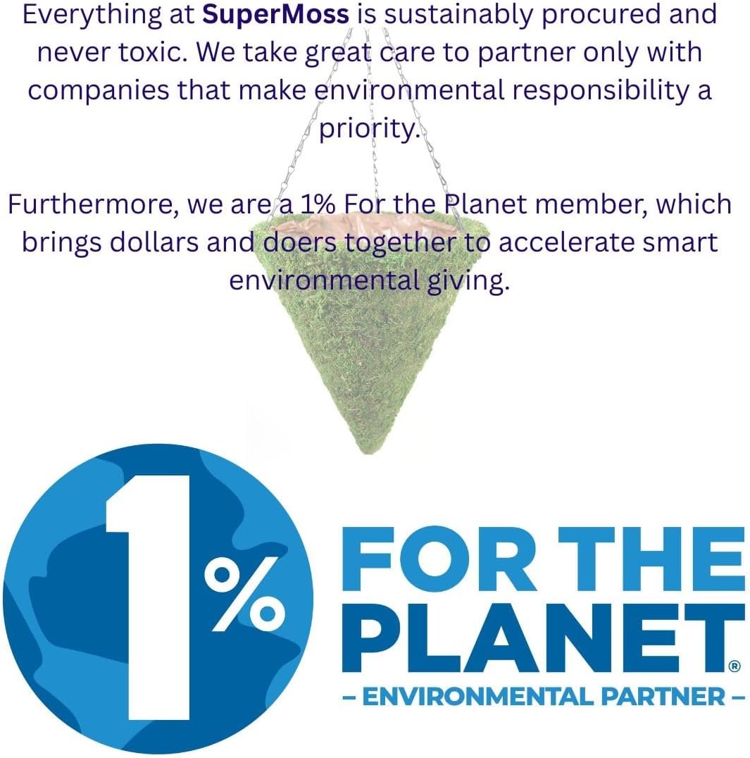 SuperMoss (29280 MossWeave Hanging Basket | Outdoor Hanging Planter with Moss | Decorative Plant Hanger for Porch, Balcony, Garden & Home Décor, Cone, Medium 12.5” D, Green