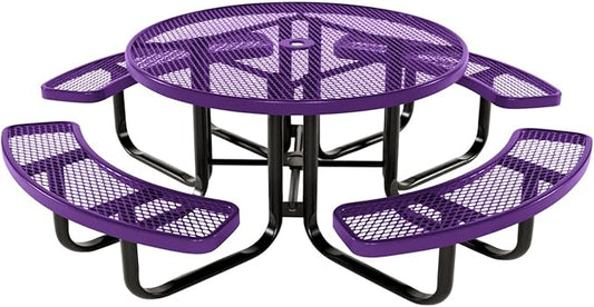 Heavy-Duty Portable Outdoor Kids Table with Umbrella Hole, Expanded Metal Kids Picnic Table, Commercial-Grade, Made in America (46 in, Round, Childrens, Textured Purple)