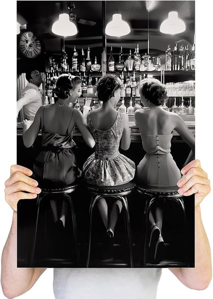 Vintage Black and White Posters Trendy Women Drink Cocktail Wall Art Funky - Image 3