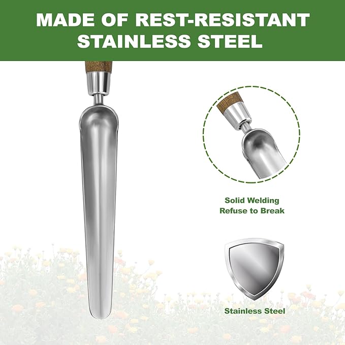 Haliaeetus Seeding Widger, Stainless Steel Garden Planting Trowel for Repotting, Long and Narrow Widger for Weeding from Tight Areas, Hand Transplanter with Wood Handle for Planting, Weeding, Digging