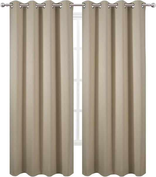 LEMOMO Blackout Curtains 52 x 120 Inch Long Beige Curtains Set of 2 Panels Room - Image 2