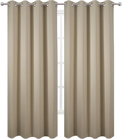 LEMOMO Blackout Curtains 52 x 90 Inch Long Beige Curtains Set of 2 Panels Room - Image 2