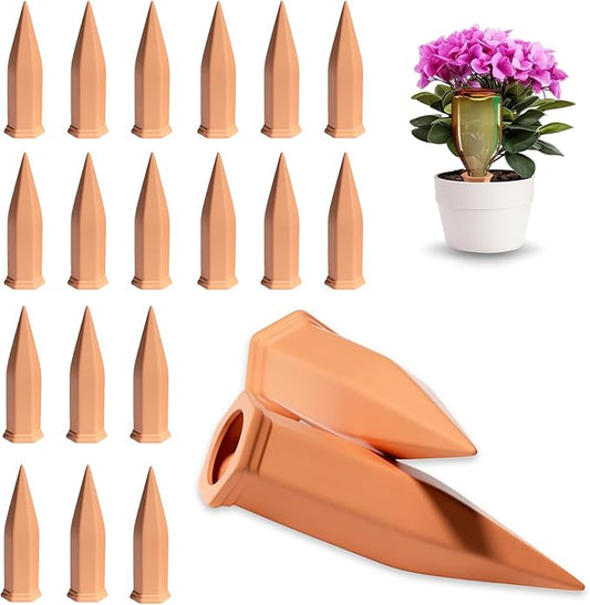 Terracotta Plant Watering Stakes, Self-Watering System for Indoor and Outdoor Plants, 20-Pack