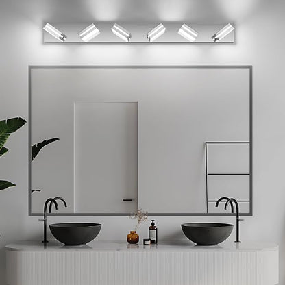 Modern LED Bathroom Lights Fixtures 6-Light, Stainless Steel Chrome Acrylic - Image 9
