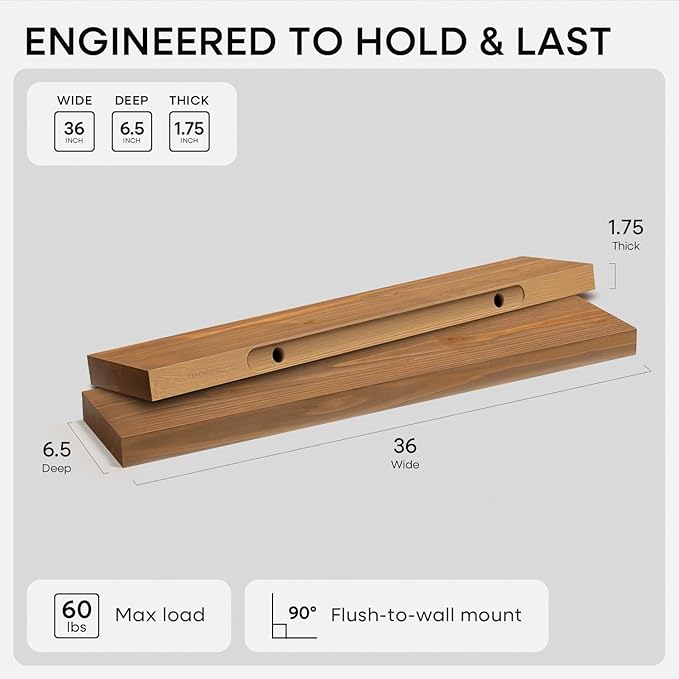 Homeforia 36 inch Golden Oak Floating Shelf, High End Solid Real Wood 36inch - Image 2