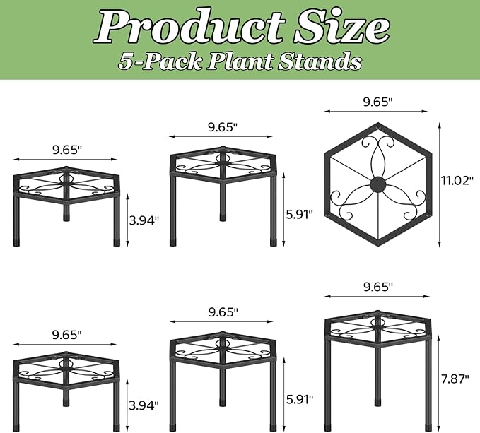 Small Metal Plant Stand indoor - 5 Pack Black Short Flower Pot Stand, Heavy Duty Anti-Rust Iron Shelf for Outdoor Home Patio Garden