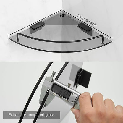 Voldra Glass Corner Shower Caddy, 2 Pack Adhesive Corner Shower Shelves - Image 2