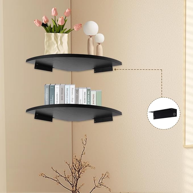 JJL Corner Shelf Wall Mounted, 12 Inch Wood Floating Corner Shelves - Image 5
