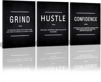 KAWAHONE Motivational Success Canvas Wall Art, Grind Hustle Confidence Wall by KAWAHONE