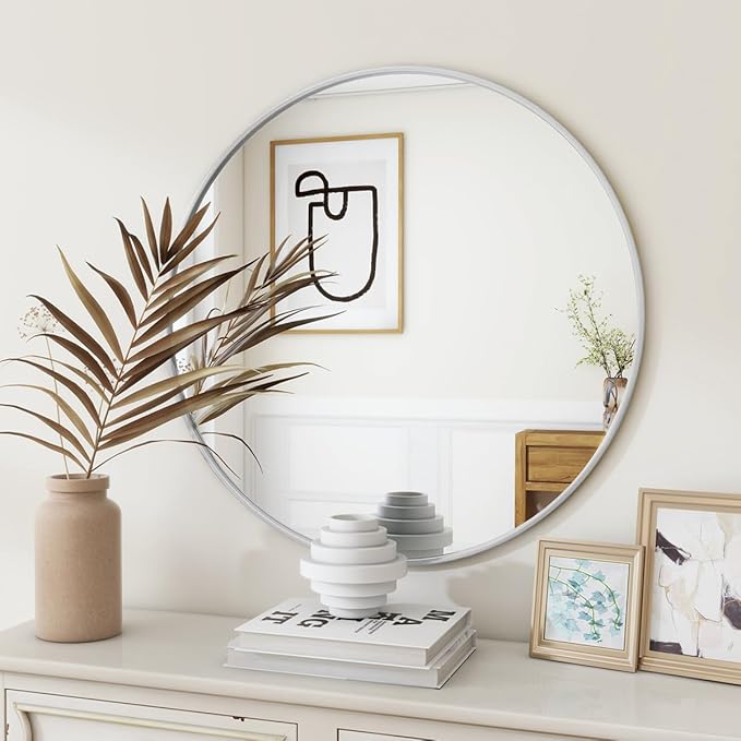 BEAUTYPEAK 30 Inch Round Mirror, Metal Frame Circle Mirror, Wall Mounted - Image 2