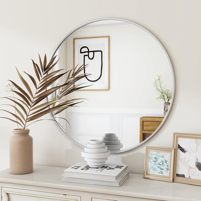 BEAUTYPEAK 24 Inch Round Mirror, Metal Frame Circle Mirror, Wall Mounted - Image 6