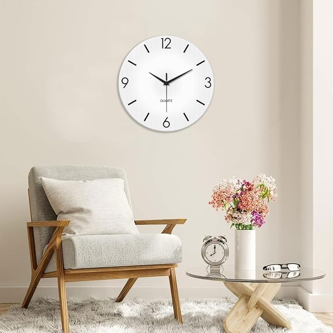 XFM Modern Simple Wall Clock 12 Inch Silent Wall Clocks Battery Operated White - Image 2