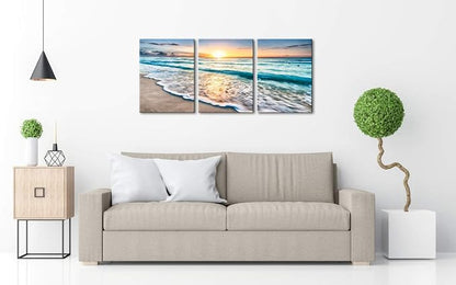 Wieco Art 3 Panel Blue Beach Canvas Wall Art - Image 4
