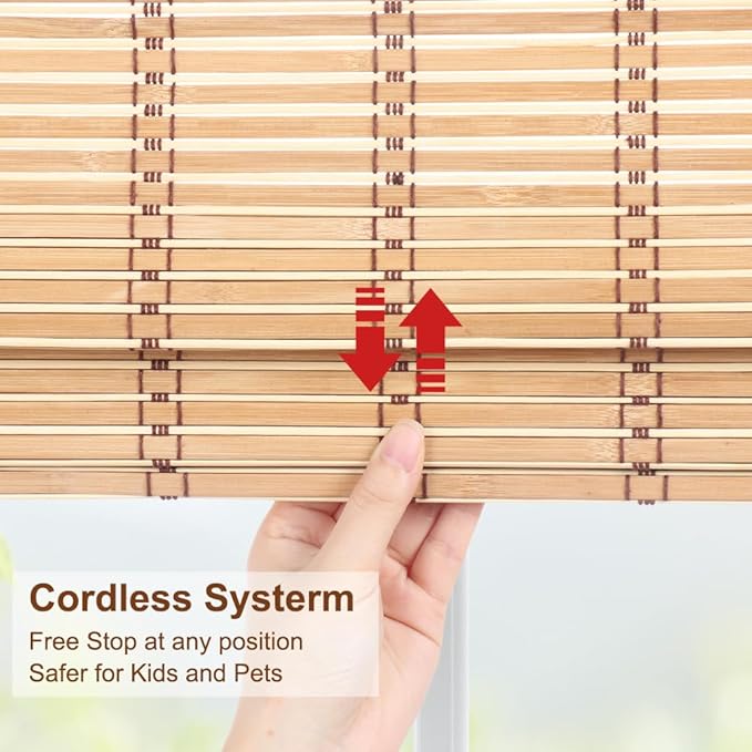 LUCKUP Cordless Bamboo Roman Shades, Roll Up Blinds - Image 3