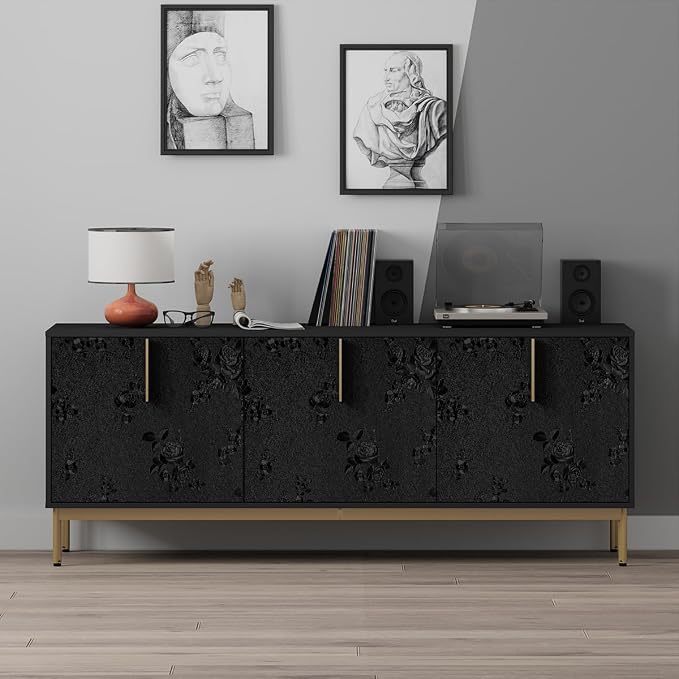 Erfoni Black Peel and Stick Wallpaper Black Floral Embossed Contact Paper - Image 9