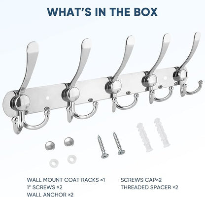 TICONN Wall Mounted Coat Rack, Five Heavy Duty Tri Hooks All Metal Construction - Image 5