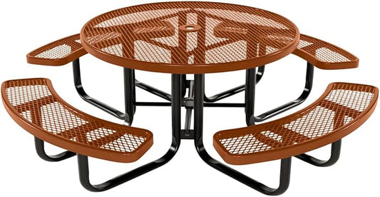 Heavy-Duty Portable Outdoor Kids Table with Umbrella Hole, Expanded Metal Kids Picnic Table, Commercial-Grade, Made in America (46 in, Round, Childrens, Textured Copper)