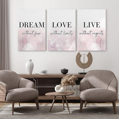 GUBIYU Love Decor for Bedroom Dream Live Quotes Posters Prints Set of 3 Pink - Image 2