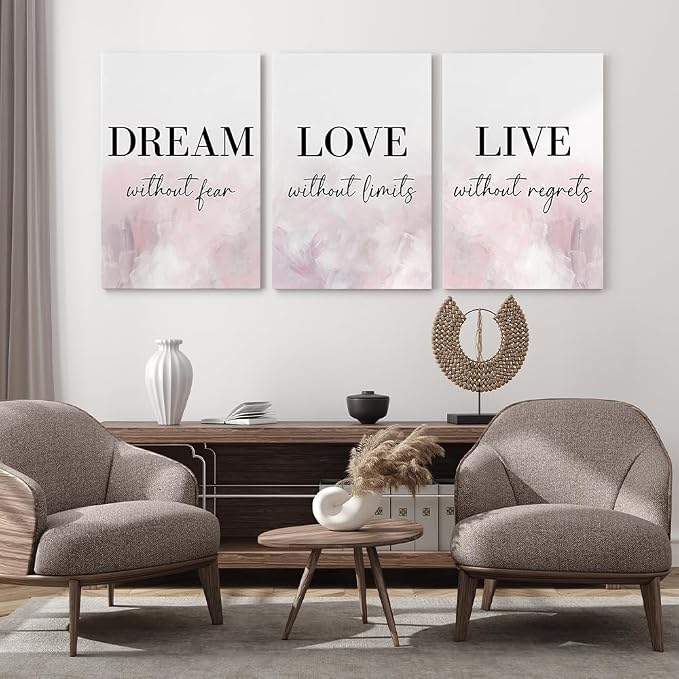 GUBIYU Dream Love Live Quotes Posters Print Set of 3 Pink Purple Love Quotes - Image 2