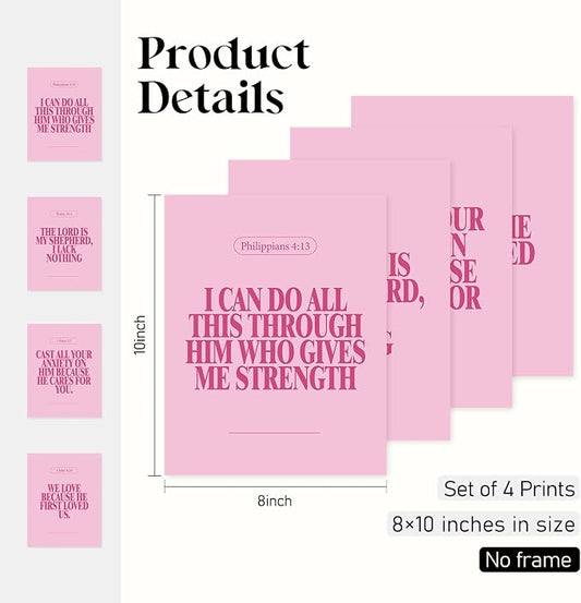 Locomiss Pink Christian Wall Art Decor Posters, Modern Bible Verse Prints - Image 2