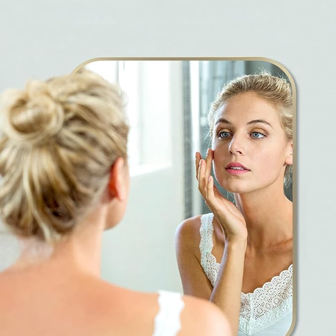 40x30 Inch Gold Bathroom Mirror, Brushed Gold Metal Framed Rectangular Mirror - Image 3