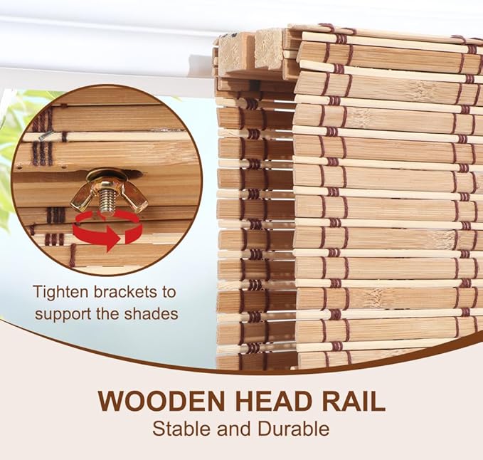 LUCKUP Cordless Bamboo Roman Shades, Roll Up Blinds - Image 2