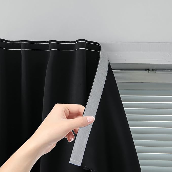 Thermal Blackout Curtains with Self-Adhesive Tape, No Rod No Drill Easy Install by Sovtfides