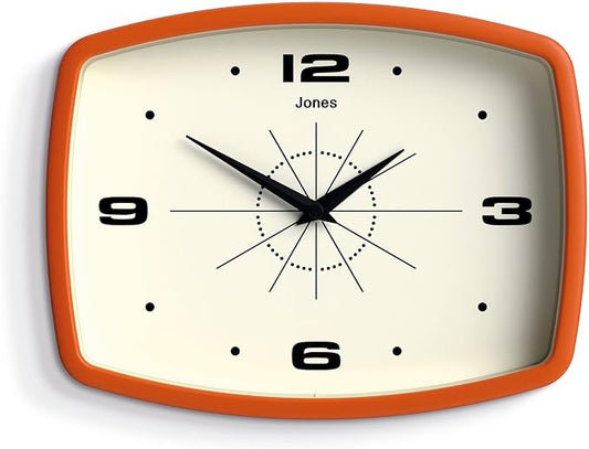 JONES CLOCKS® Movie wall Clock | Retro Rectangular Clock | 10 inch | Orange | by JONESCLOCKS