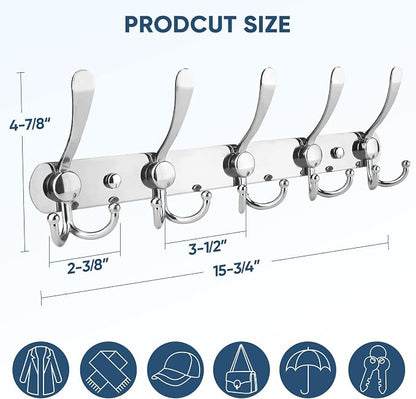 TICONN Wall Mounted Coat Rack, Five Heavy Duty Tri Hooks All Metal Construction - Image 2