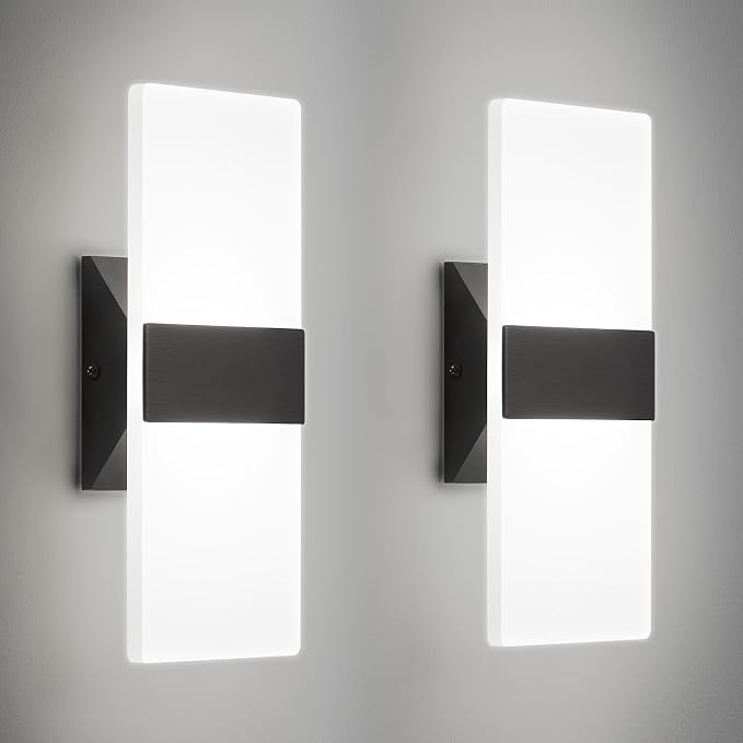 Modern LED Wall Sconces Set of Two, 12 Inch Indoor Dimmable Black Wall Lights by BrillianceMeetsDurability