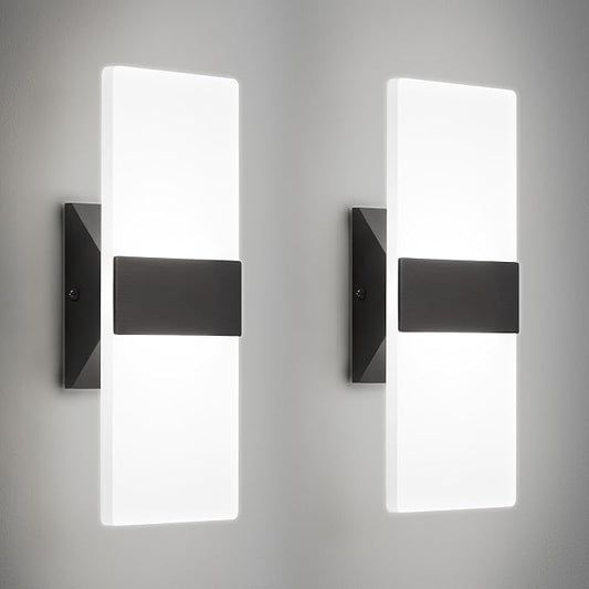 Modern LED Wall Sconces Set of Two, 12 Inch Indoor Dimmable Black Wall Lights by BrillianceMeetsDurability