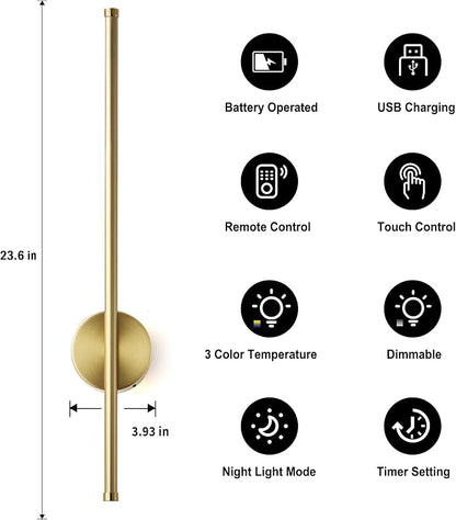 Battery Operated Modern Wall Sconces, Dimmable Wireless Wall Light Set of Two - Image 4
