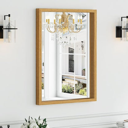 Syndra Natural Wood Frame Bathroom Mirror, 22x30'' Modern Vanity Mirror by Syndra