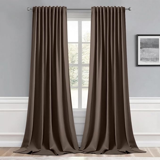 MIULEE Chocolate Brown Back Tab Blackout Curtain 96 Inch Long 2 Panels Set by MIULEE