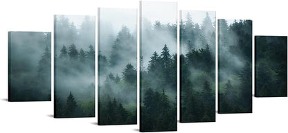 iKNOW FOTO XLarge 7 Panel Canvas Print Wall Art Misty and Fog Over Dark by iKNOWFOTO