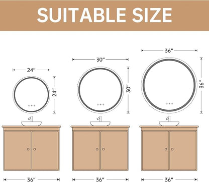 LOVESPEJO 30" Round LED Mirror for Bathroom, Circle LED Bathroom Vanity Mirror - Image 2