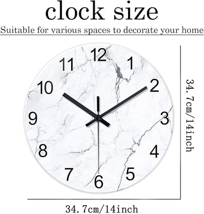 Modern White Marble Glass Wall Clocks Battery Operated 14 Inch Abstract - Image 3
