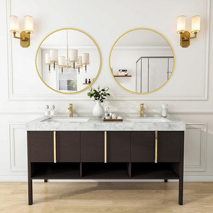 VooBang Gold Round Bathroom Mirror, 24 inch Circle Wall Mounted Hanging Mirror - Image 8