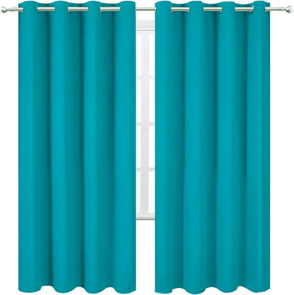 LEMOMO Blackout Curtains 66 x 72 Inch Long Teal Curtains Set of 2 Panels Room - Image 2