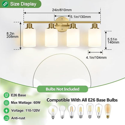 Zarbitta 4-Light Bathroom Light Fixtures, Brushed Gold Modern Vanity Lights - Image 9