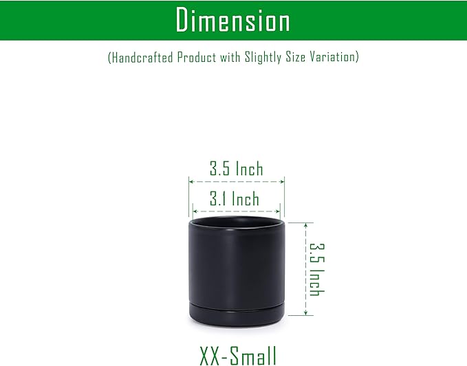 D'vine Dev Set of 4 Small Ceramic Plant Pots, 3.5 Inch Succulent Planter Pot for Plants with Drainage Hole and Saucer, Black, 94-X-A-2